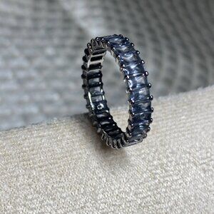 Swarovski Eternity Baguette Ring Rhodium Blue Crystals Size 8 / 58
